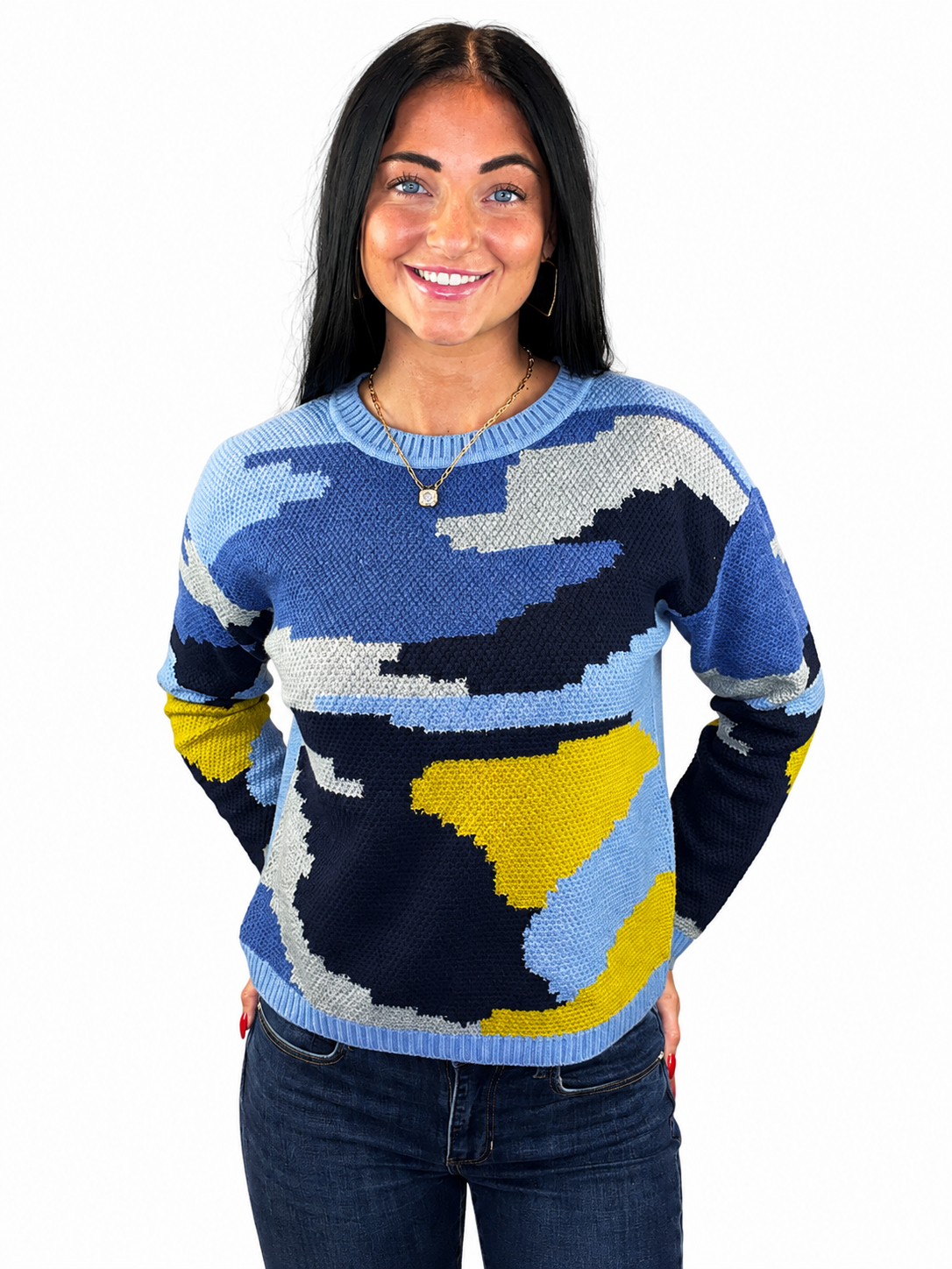 Soft Intarsia Crew Neck Drop Shoulder Knit Sweater – Mainstream