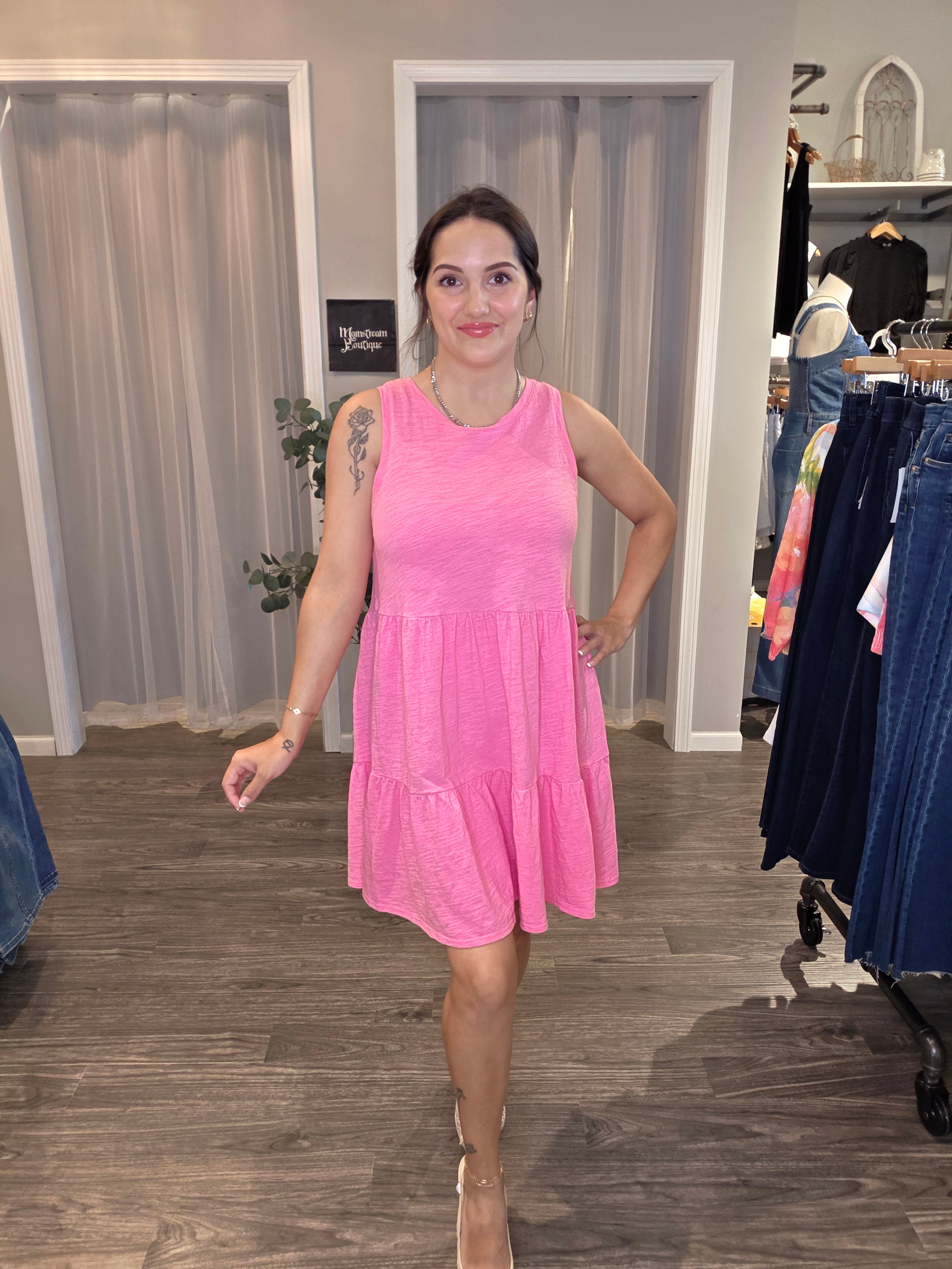 Mac & Me Tiered Knit Dress candy pink / XL Mac & Me Tiered Knit Dress candy pink / XL