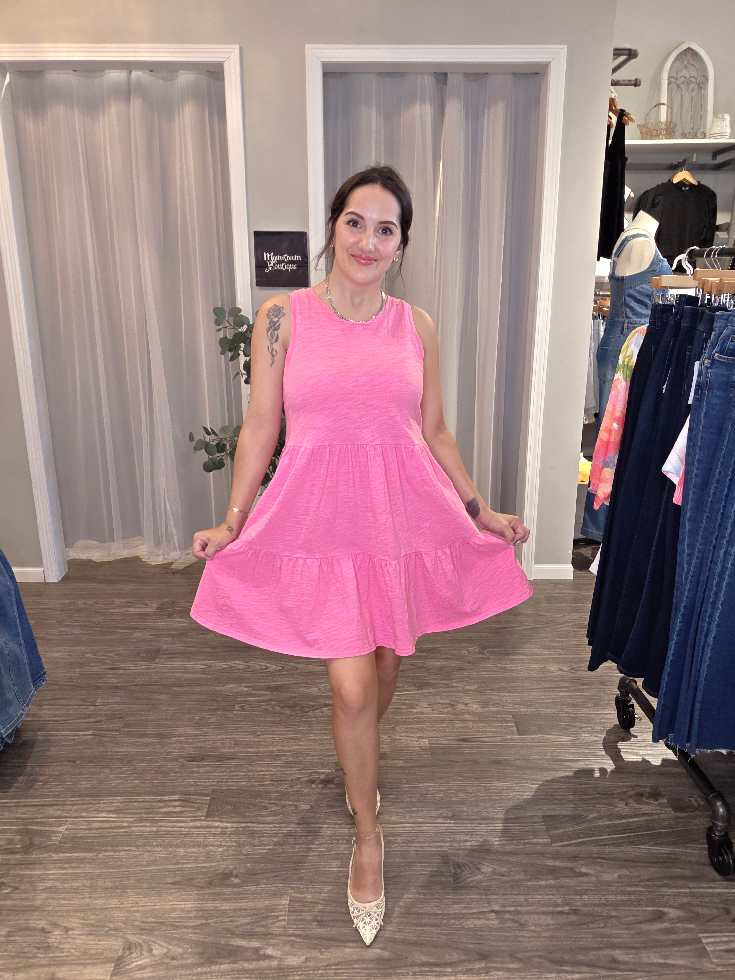Mac & Me Tiered Knit Dress candy pink / XL